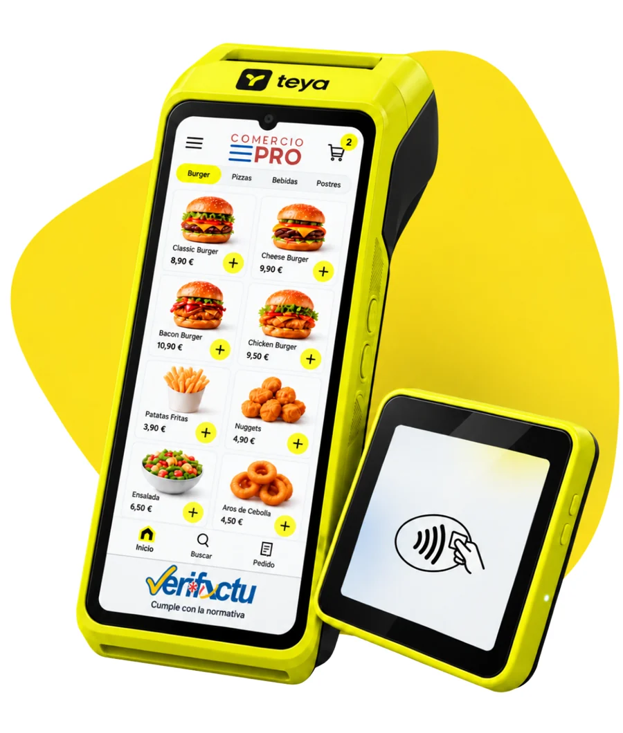 Comandero de ComercioPro en un datáfono con lector de tarjetas